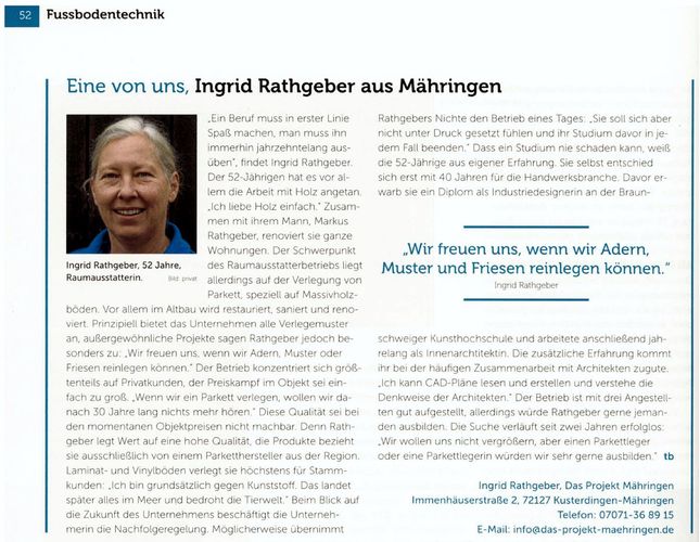 Artikel in BODEN WAND DECKE Ausgabe 01/2018. Autorin: Tanja Bürgle, www.boden-wand-decke.de