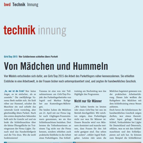 Das Projekt Mähringen: Artikel in bwd Technik Innung 2015